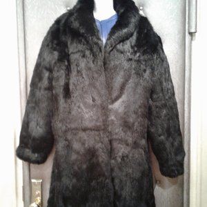 RABBIT NATURAL FUR COAT JACKET BLACK REAL GENUINE EXTRA LARGE XL 18W FULL LENGTH